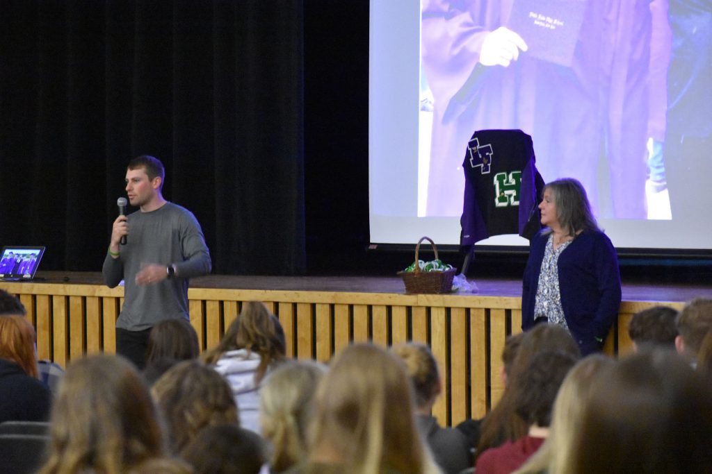 Ronnie Gage and Dorothy Connor presented at assembly in auditorium