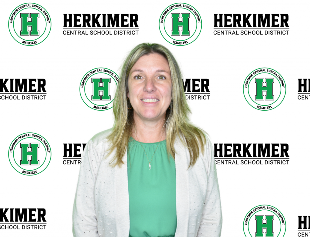 Renee Vogt headshot with logos in background