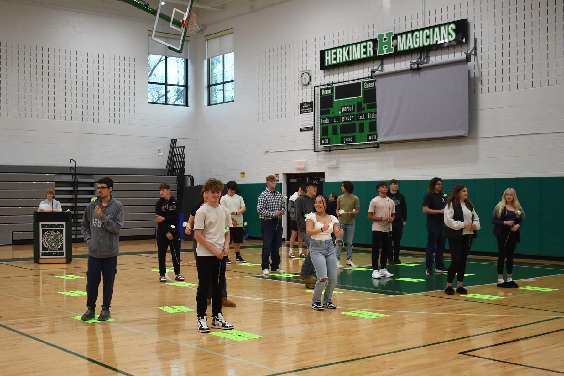 Seniors in gymnasium for the honoring of the seniors