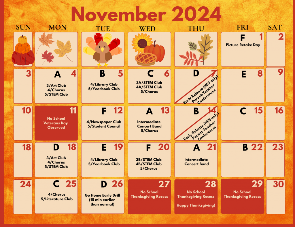 November 2024 A-F Calendar