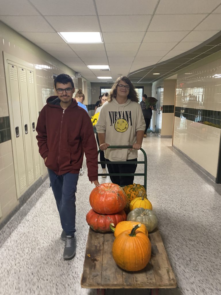 Students working on seasonal display