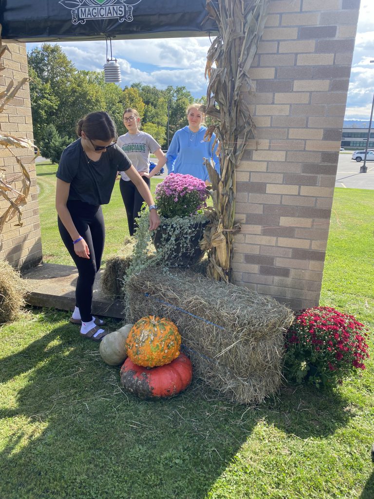 Students working on seasonal display