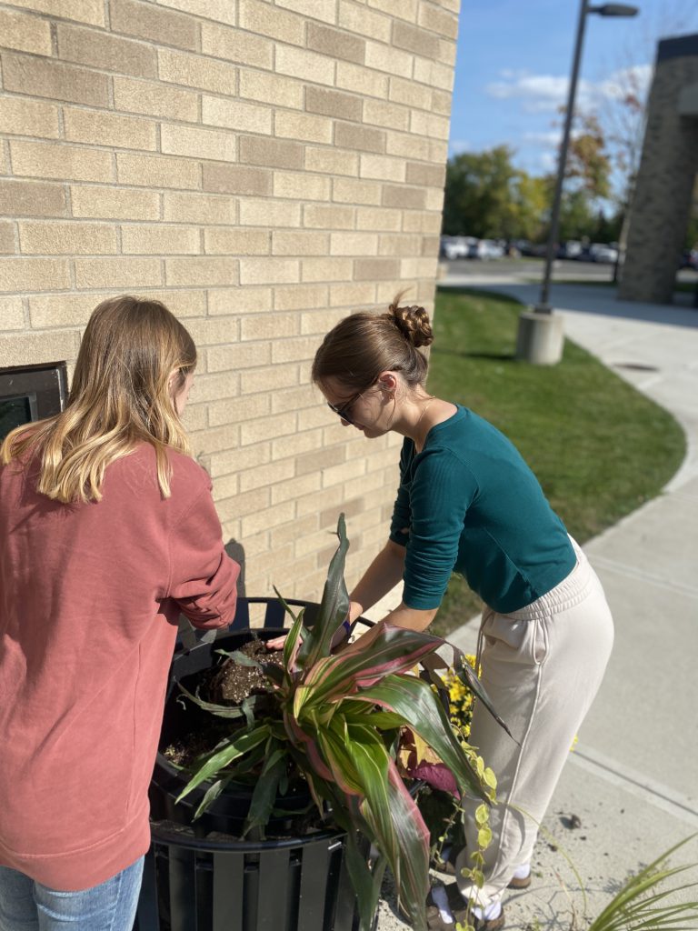 Students working on seasonal display