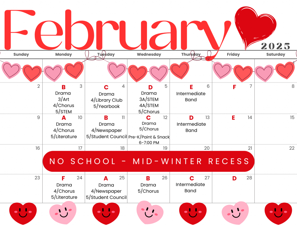 February 2025 A-F Calendar