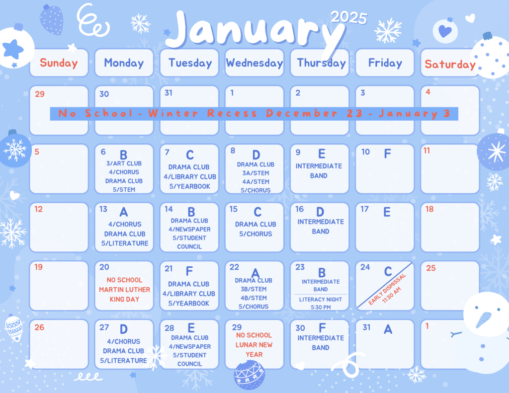 January 2025 A-F Calendar