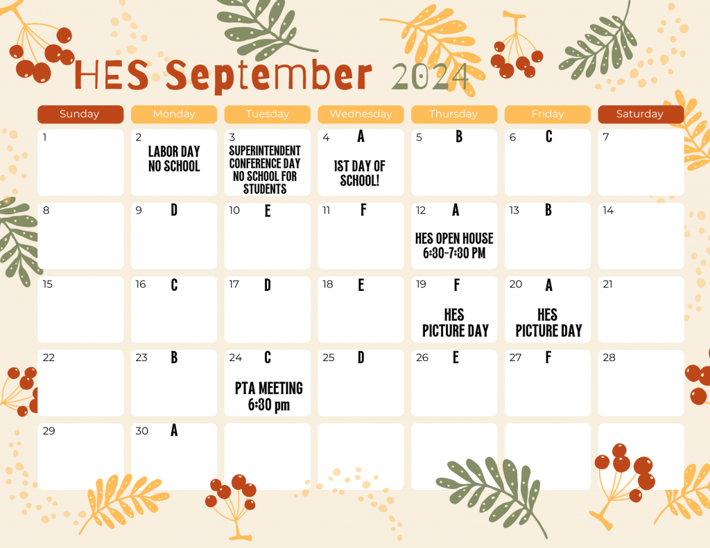 September 2024 A-F Calendar